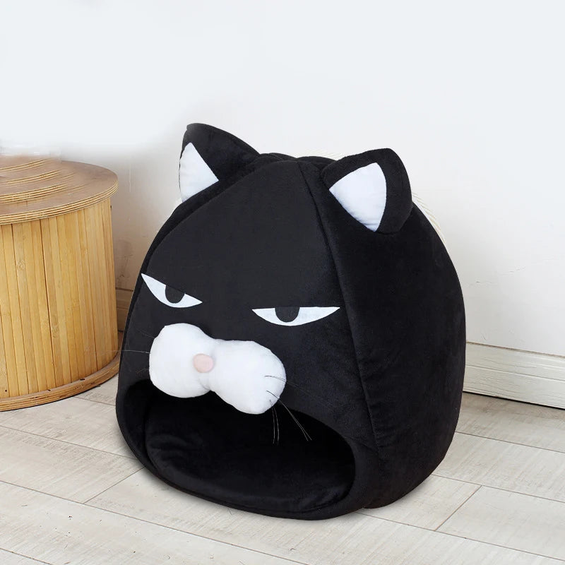 Foldable Cat House With Cushion Soft Pet Nest Cartoon Cave