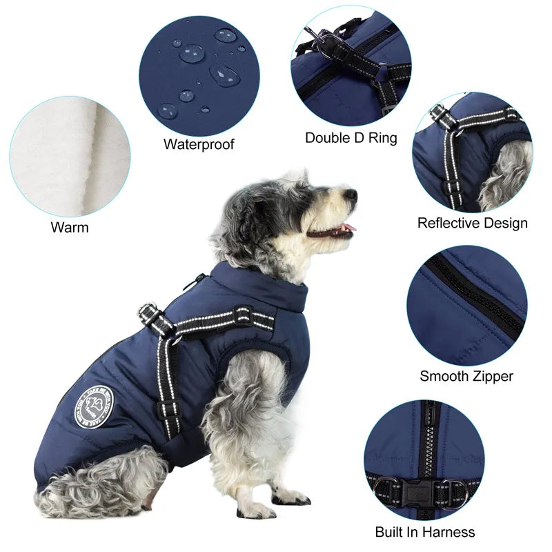 Winter Warm Dog Jacket Waterproof Coat Fleece With Harness For Small To Large Dogs All Sizes Chihuahua Labrador