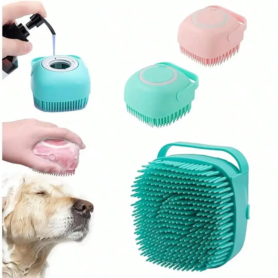 Silicone Pet Bath Brush With Shampoo Dispenser For Dogs