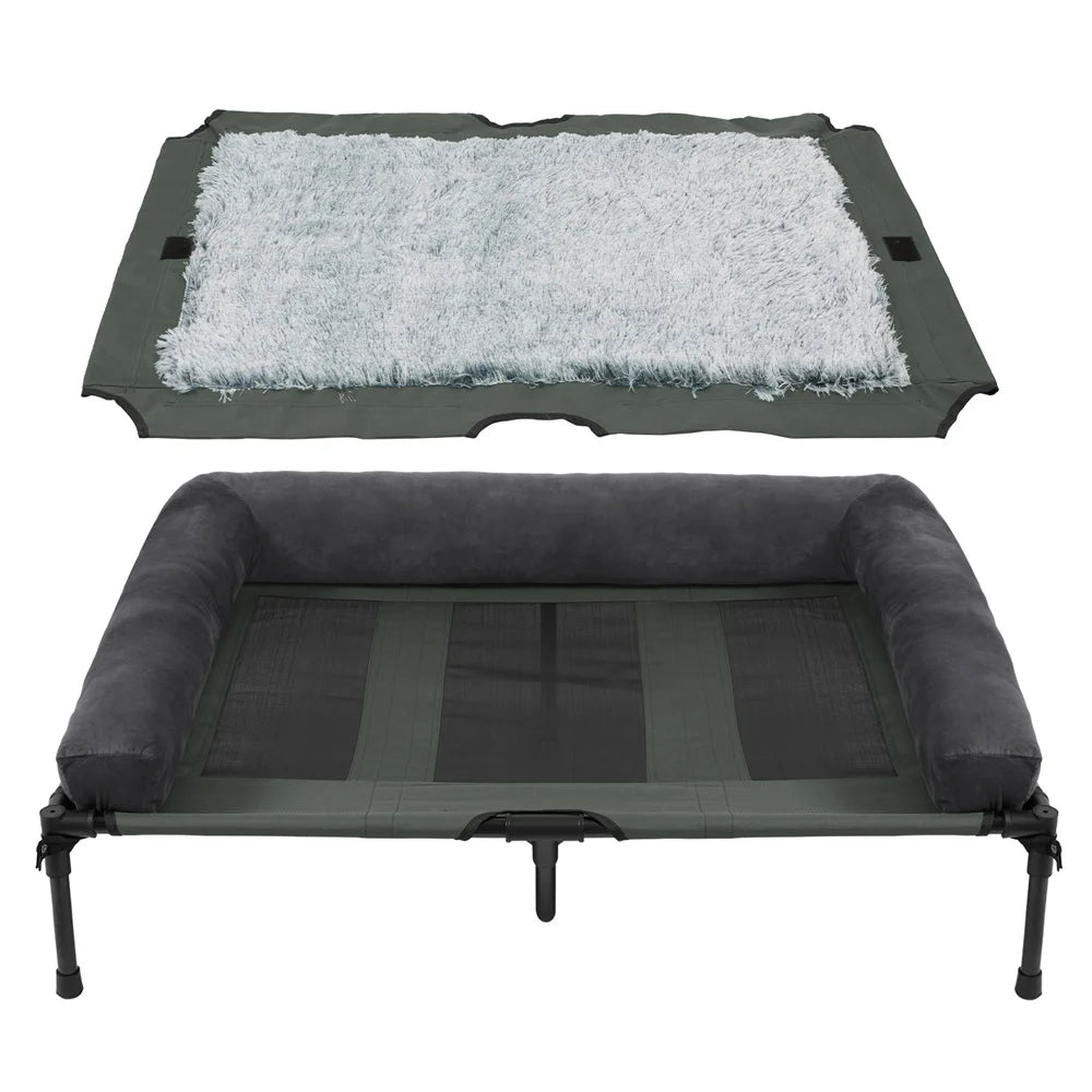 Extra Large Outdoor Raised Dog Bed With Cooling Plush Mat