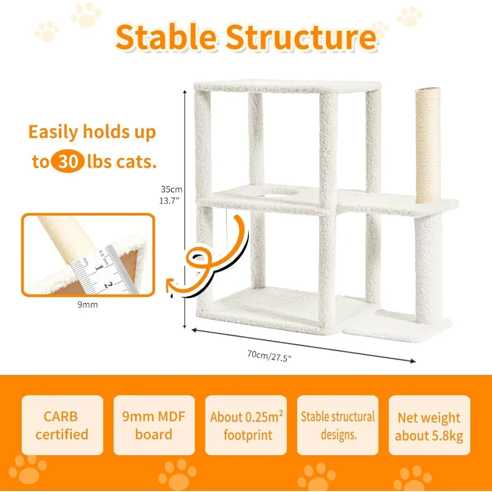 Dark Grey Indoor Cat Bed Tower with Scratcher Pad Hideaway