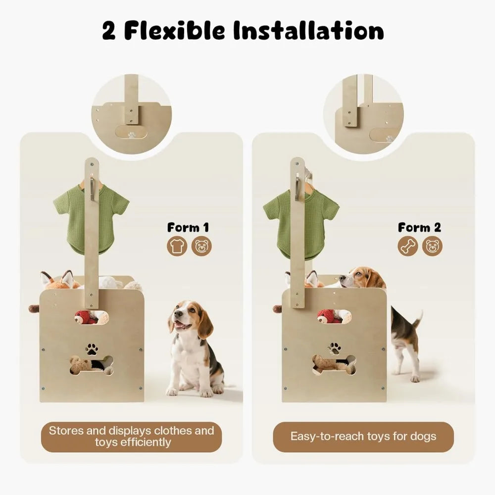 35L Pet Wardrobe Organizer Dog Toy Bin With Hanging Rods