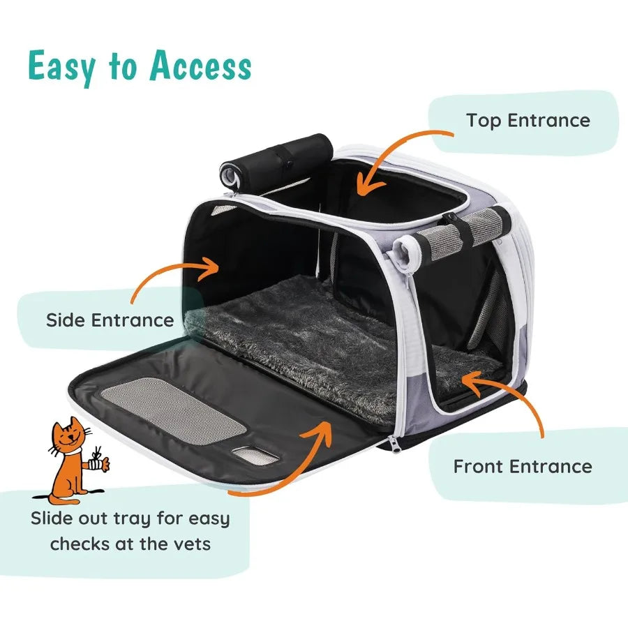 Premium SoftSided 2in1 Cat Carrier Home Hideaway Calming Den