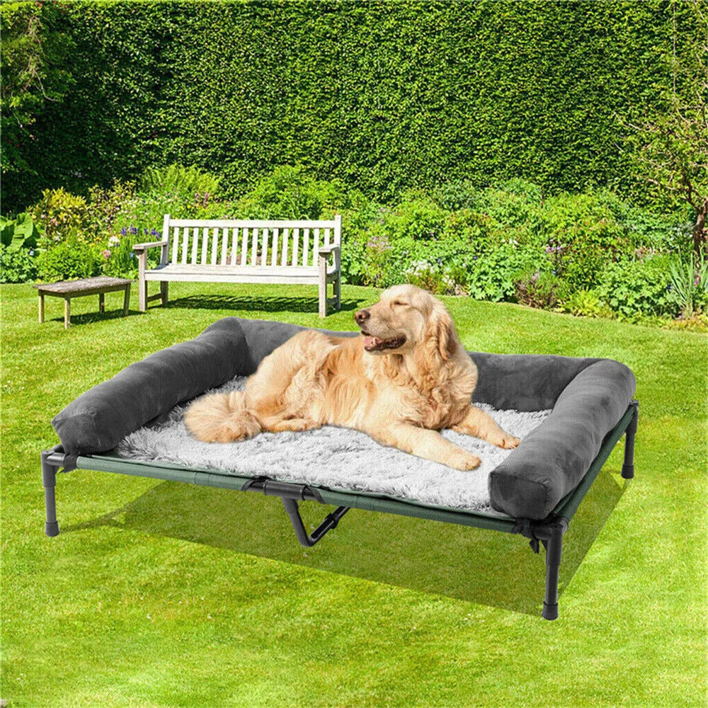 Extra Large Outdoor Raised Dog Bed With Cooling Plush Mat