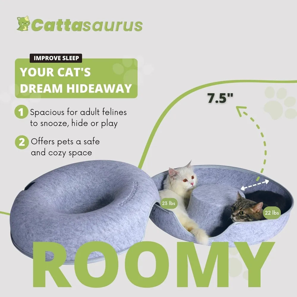Cattasaurus Peekaboo Cat Cave for Large Cats Donut Bed