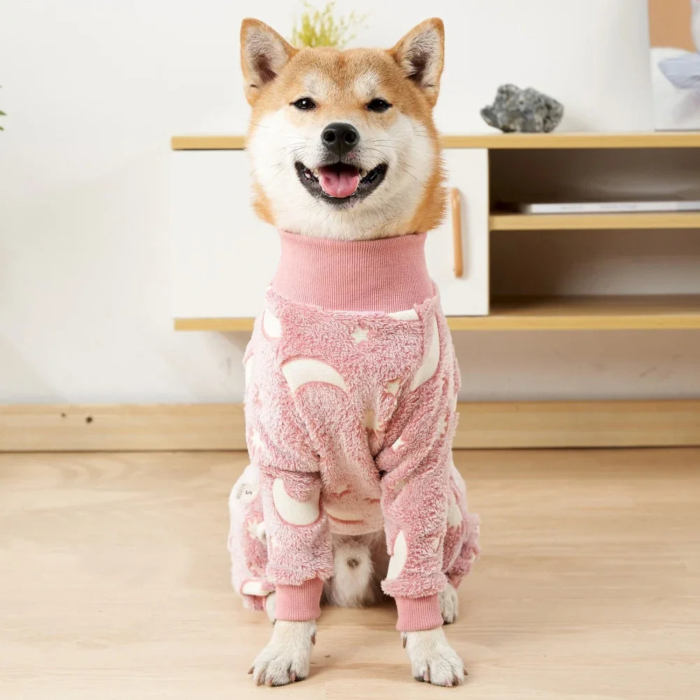 Soft Dog Pajama Onesie Warm Fleece 4 Legged Stretchable Jumpsuit Full Body Cover For Pets