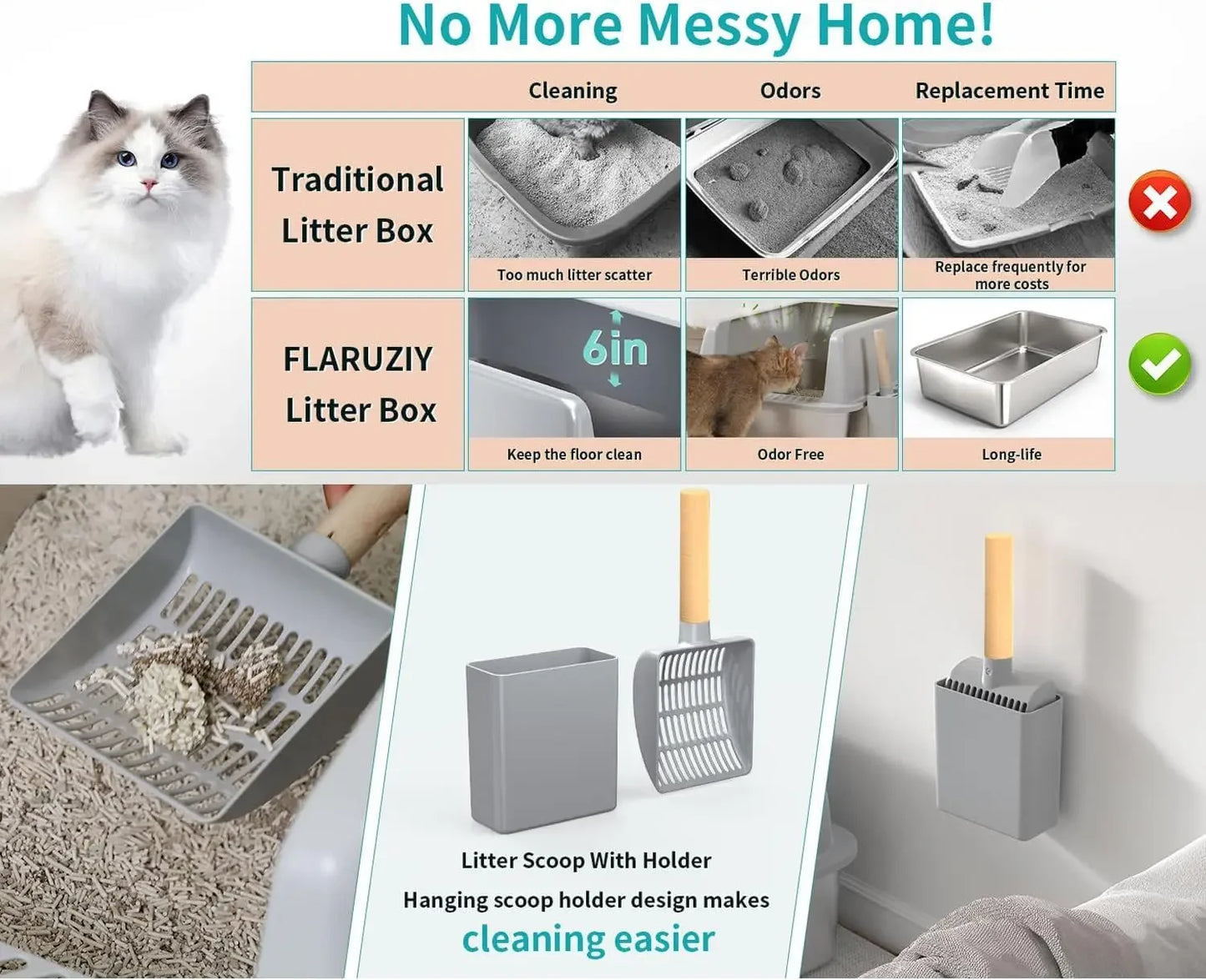 XXL Extra Large Metal Cat Litter Box With Shovel Pedal