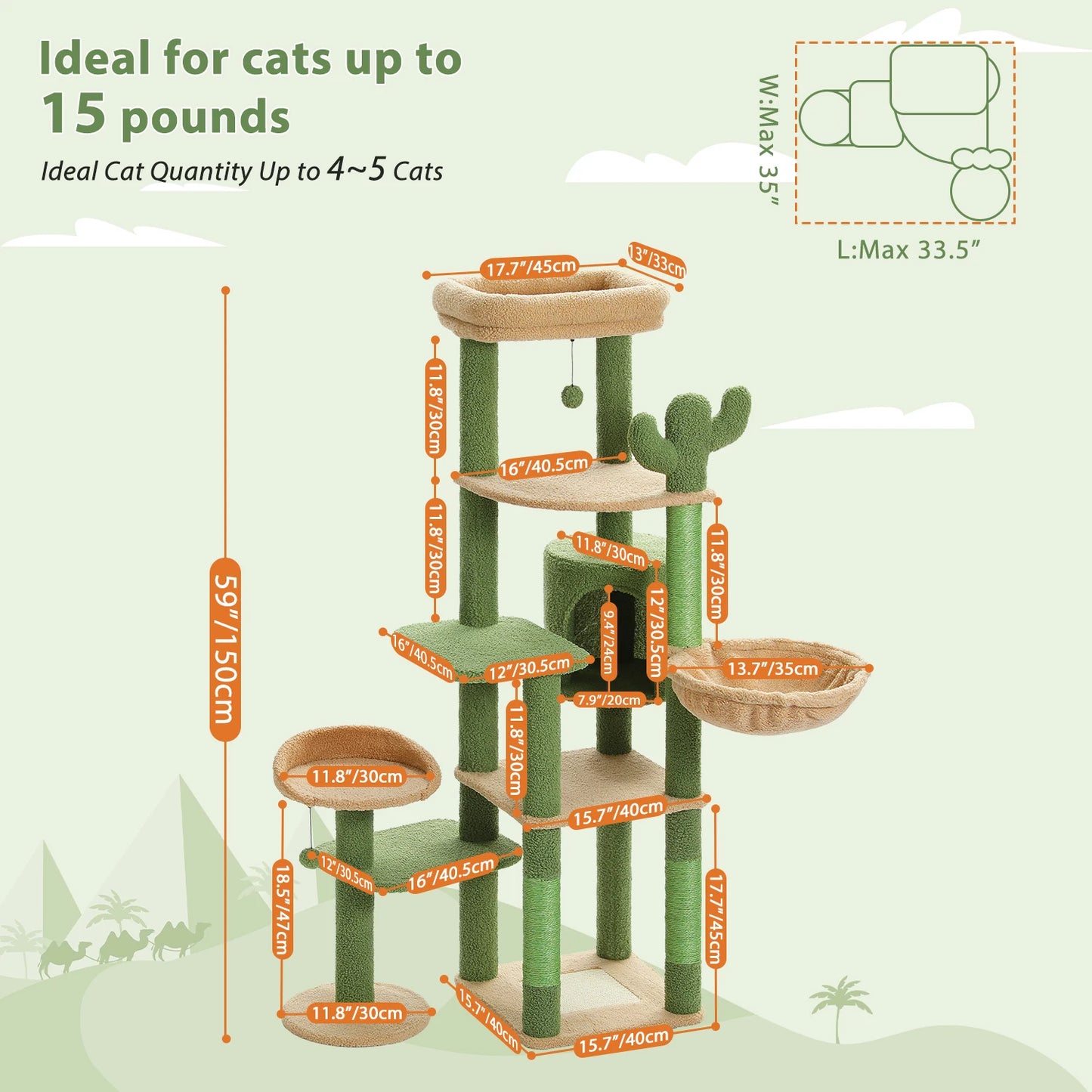 Cactus Tall Cat Tree Indoor Large Cats Multi Level Condo