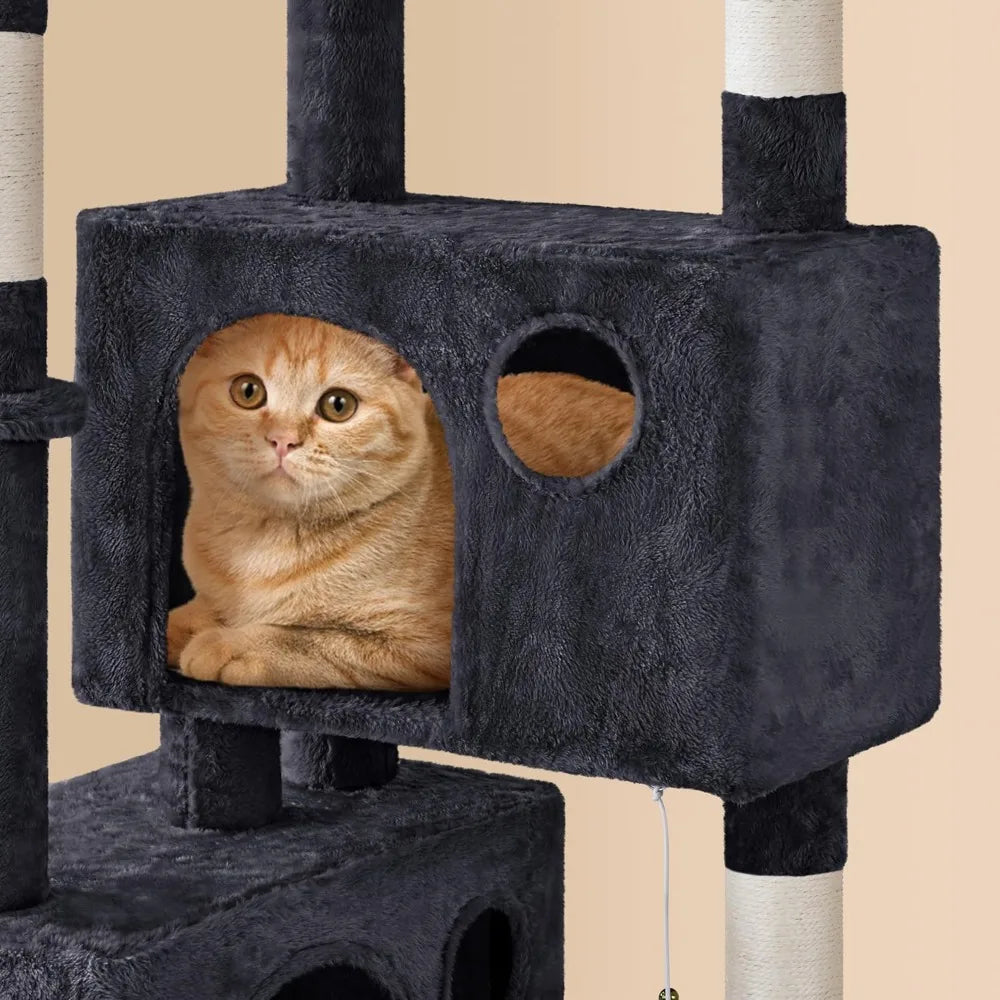Multilevel Cat Tree Cat House For Large Cats 64.5 Inch Cat Tower For Indoor Use Modern Activity Center