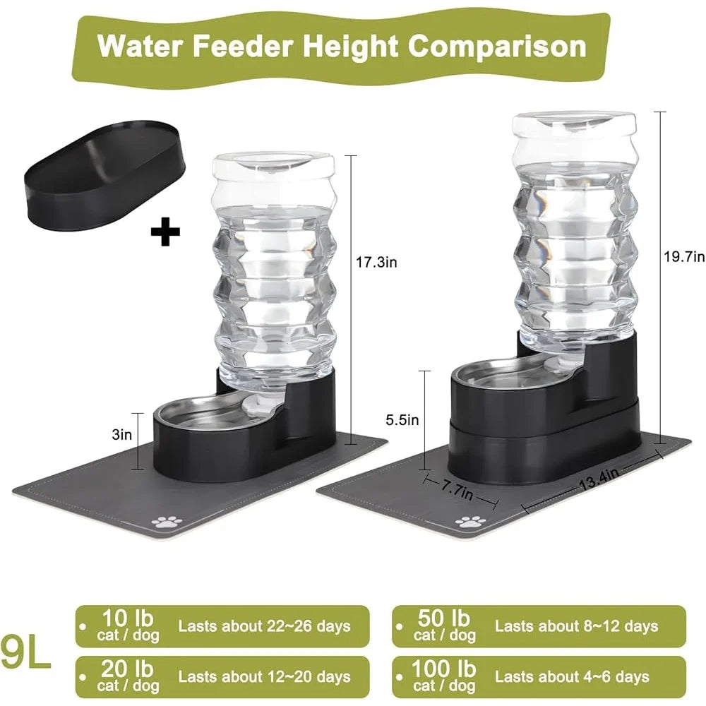 9L Raised Cat Dog Water Fountain Gravity Fed Easy Refill