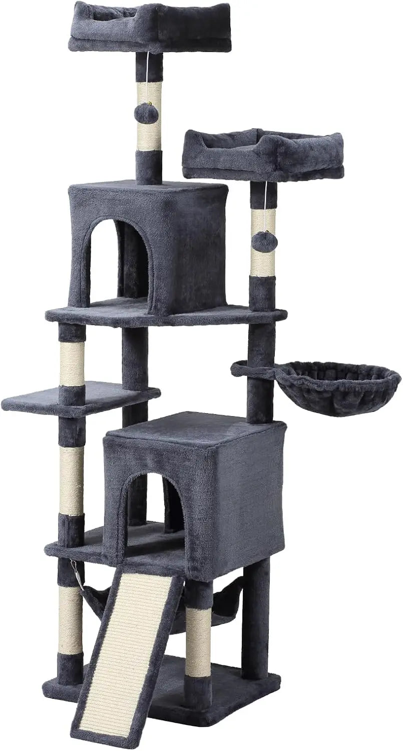 Cat Tree 70 Inch Tree Tower With Hammock Scratching Post Condo And Multi Level Tower Large Activity Center Playhouse
