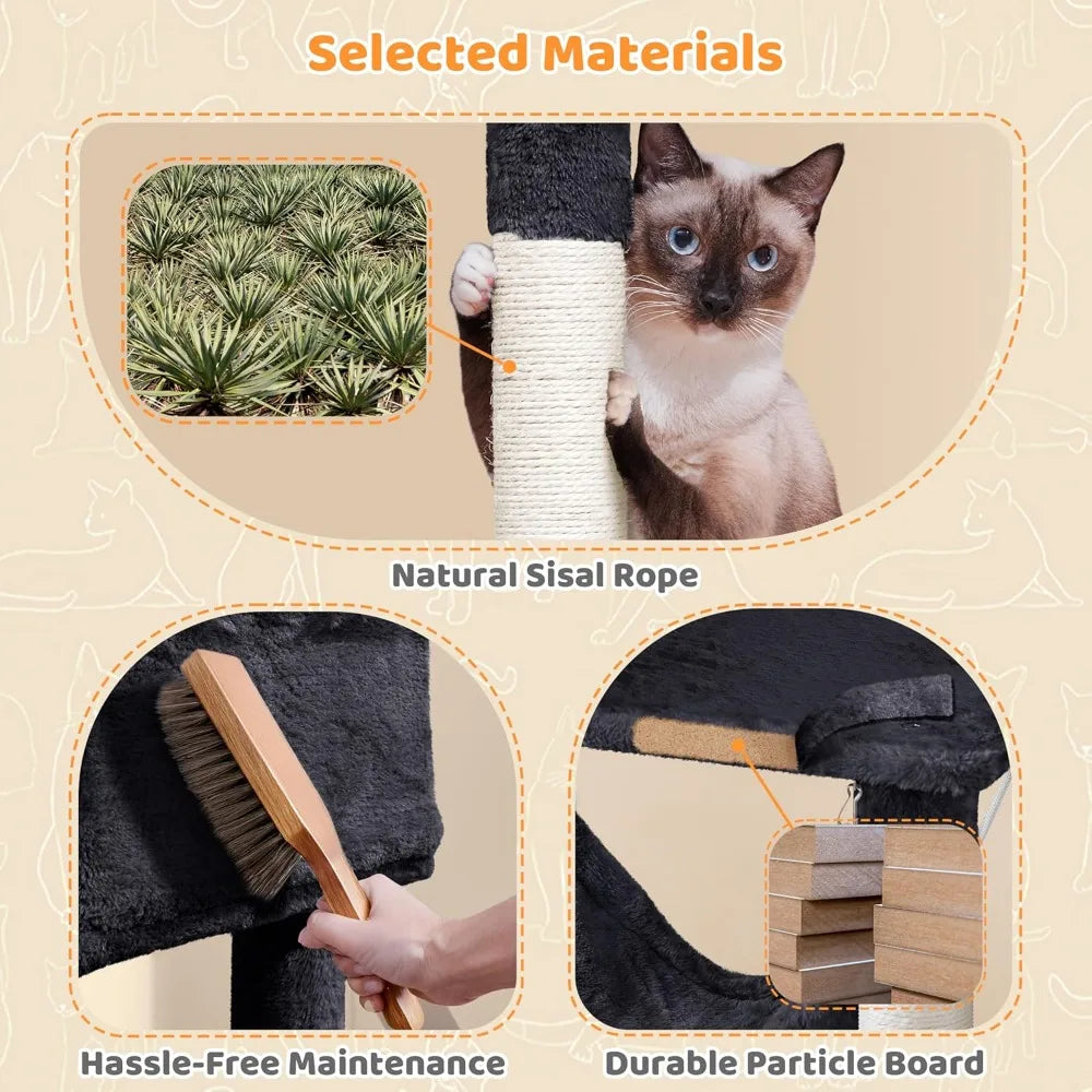 Multilevel Cat Tree Cat House For Large Cats 64.5 Inch Cat Tower For Indoor Use Modern Activity Center