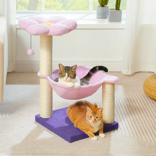 PAWZ Road Flower Cat Tree With Sisal Scratching Post Large Hammock Soft Top Perch Three Layer Cat Tower For Indoor Cats