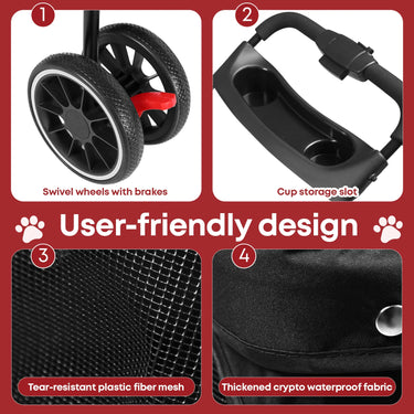 Pet Stroller For Small Medium Cats&Dogs 3 Wheels Foldable with Breathable Mesh Canopy Pet Travel Carrier Suitable Outdoor Travel
