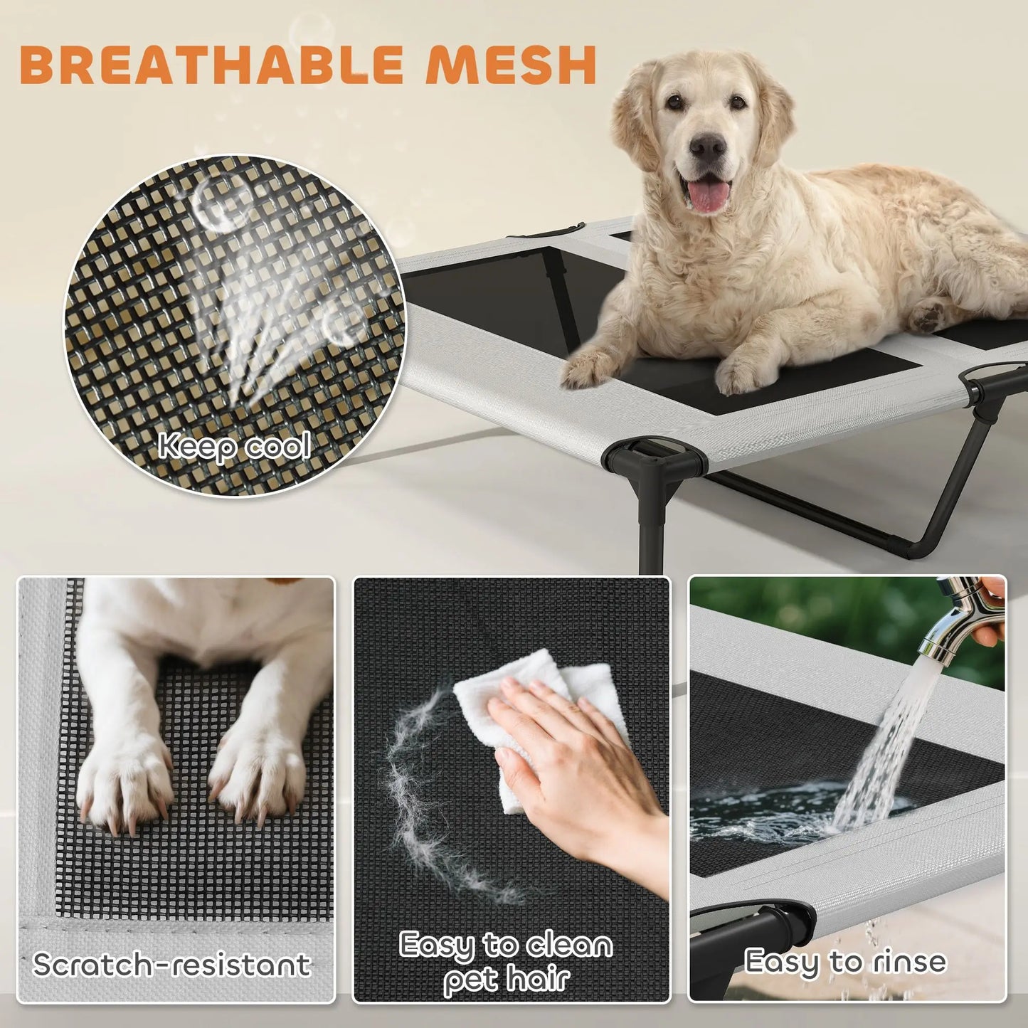 Outdoor Elevated Dog Bed With Removable Canopy Cooling Pad