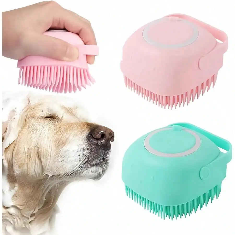 Silicone Pet Bath Brush With Shampoo Dispenser For Dogs