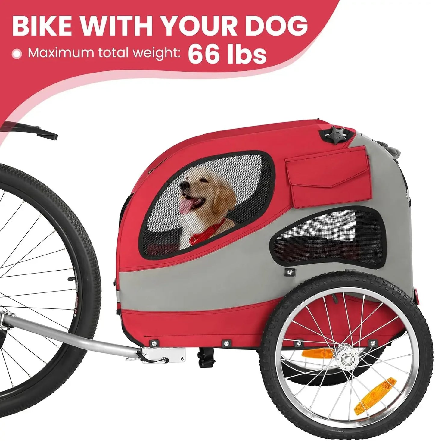 XMSJ Dog Bike Trailer Folding Frame Quick Release Wheel