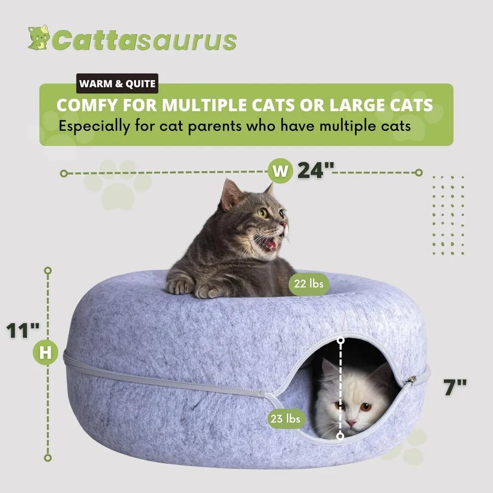 Cattasaurus Peekaboo Cat Cave for Large Cats Donut Bed