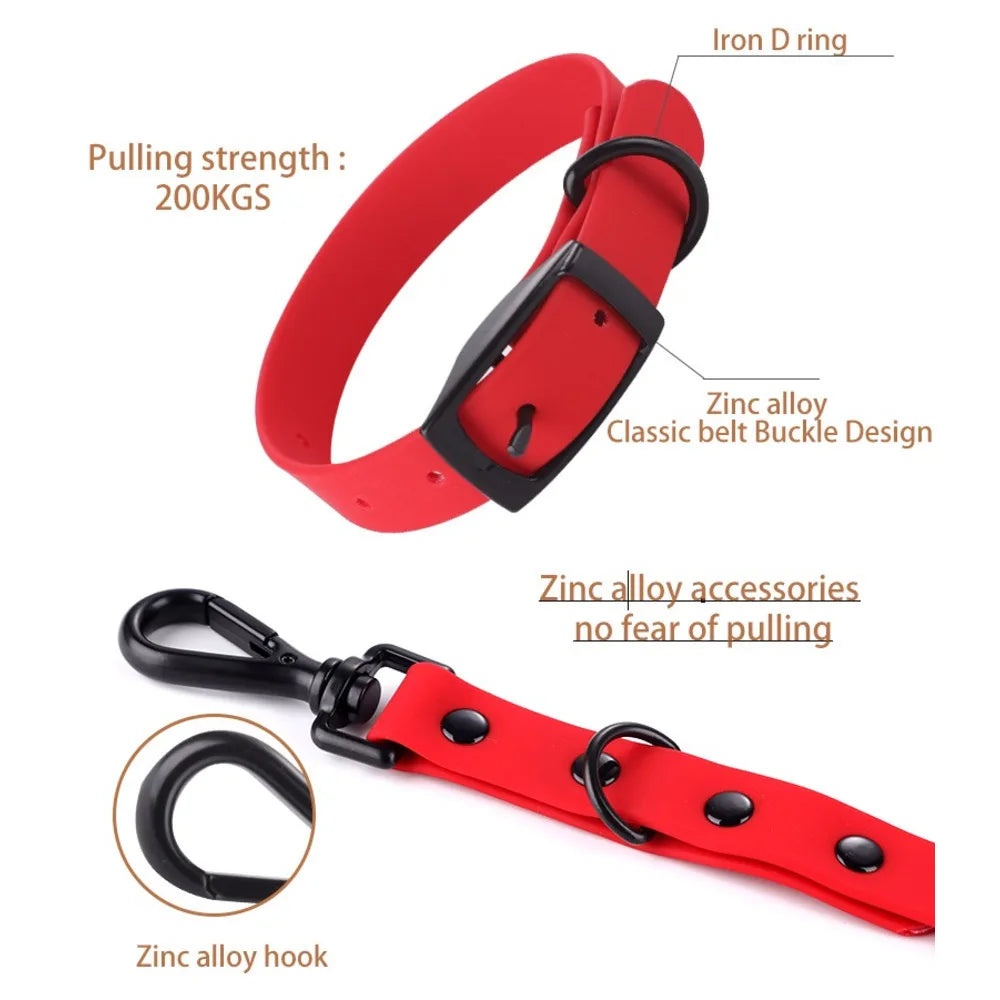 Silicone Pet Collar Leash Set Dogs Waterproof Reflective