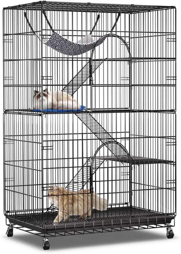 6-Tier Large Cat Cage Playpen, 72-inch Indoor/Outdoor Enclosure with 3 Doors, Hammock, Suitable for Cats, Kittens,