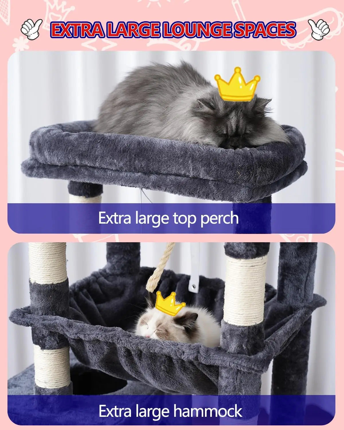 Large Cat Tree With Dual Platforms And 63 Scratching Posts