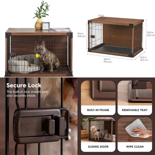 Modern Wooden Dog Crate End Table For Small To Medium Dogs