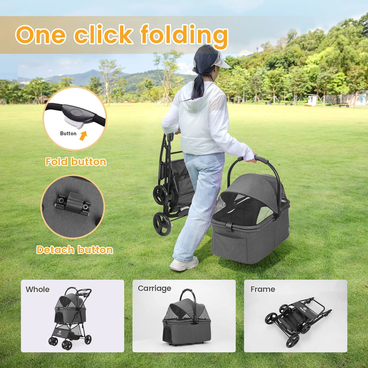 Wedyvko Luxury Detachable Pet Stroller With Cup Holder Four Wheel Travel Dog Cart Outdoor Carrier Bag