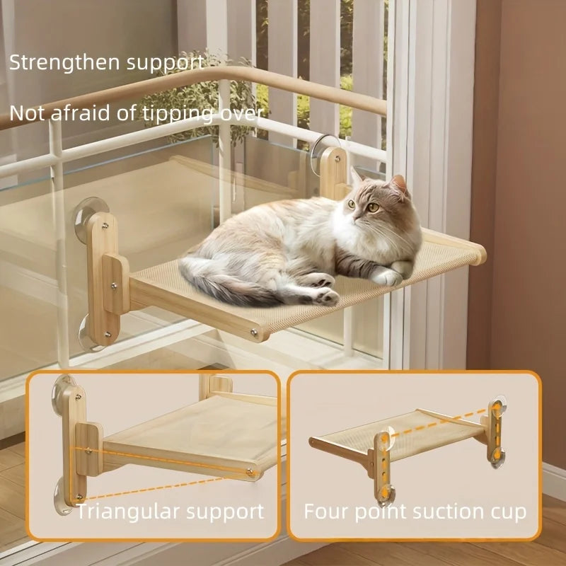Solid Wood Cat Window Hammock Balcony Bed With Suction Cup