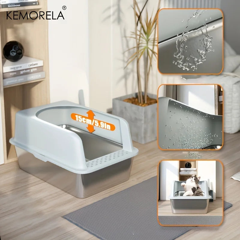 Stainless Steel Litter Box With Mat And Spade Lid High Side