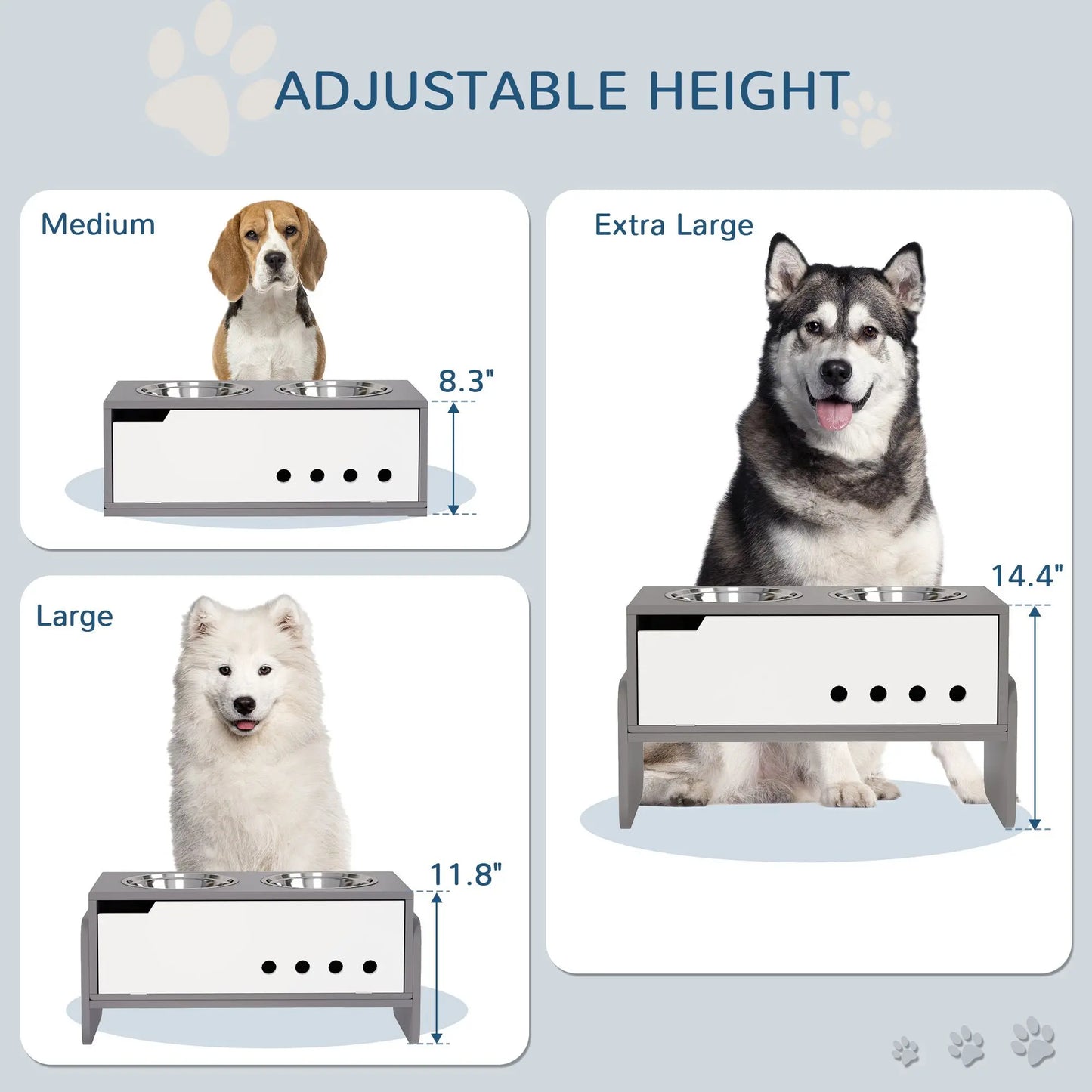Elevated Adjustable Dog Bowls With Slow Feeder Mat Stand