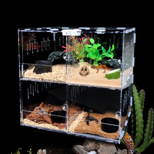 Acrylic Pet Box 4 Grid Reptile Lizard Breeding Insect Box