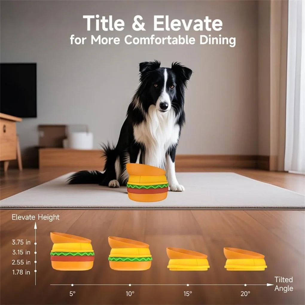 5 In 1 Pet Bowls Set Tilted Elevated Slow Feeder Lick Mat