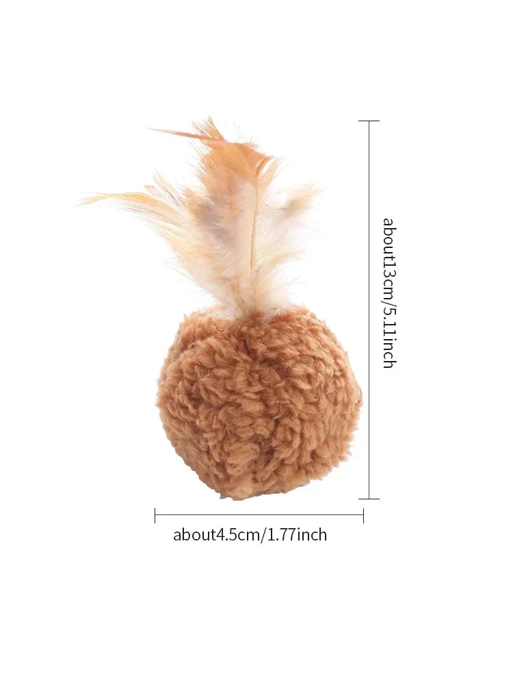 Cat Plush Ball With Feathers Interactive Toy For Pets
