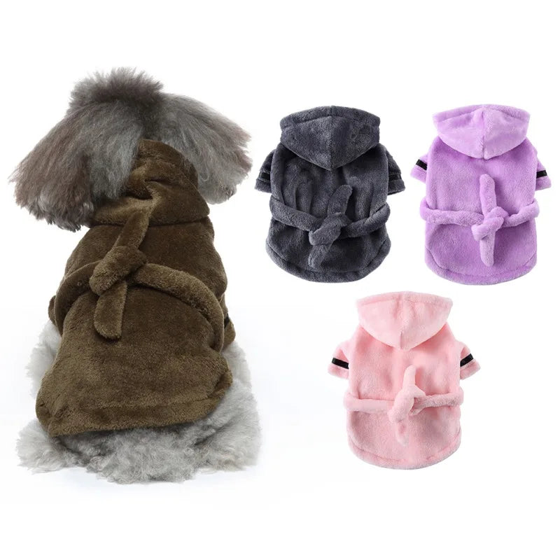 Hooded Dog Bathrobe Pajamas For Dogs Cats Soft Drying Towel