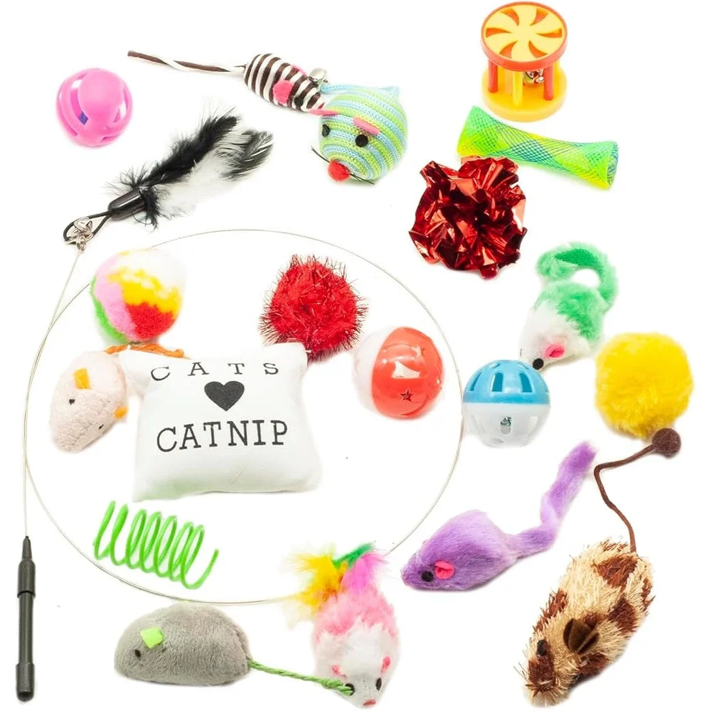 20 Piece Cat Toys Set Variety Pack Rattle Balls Catnip Mice