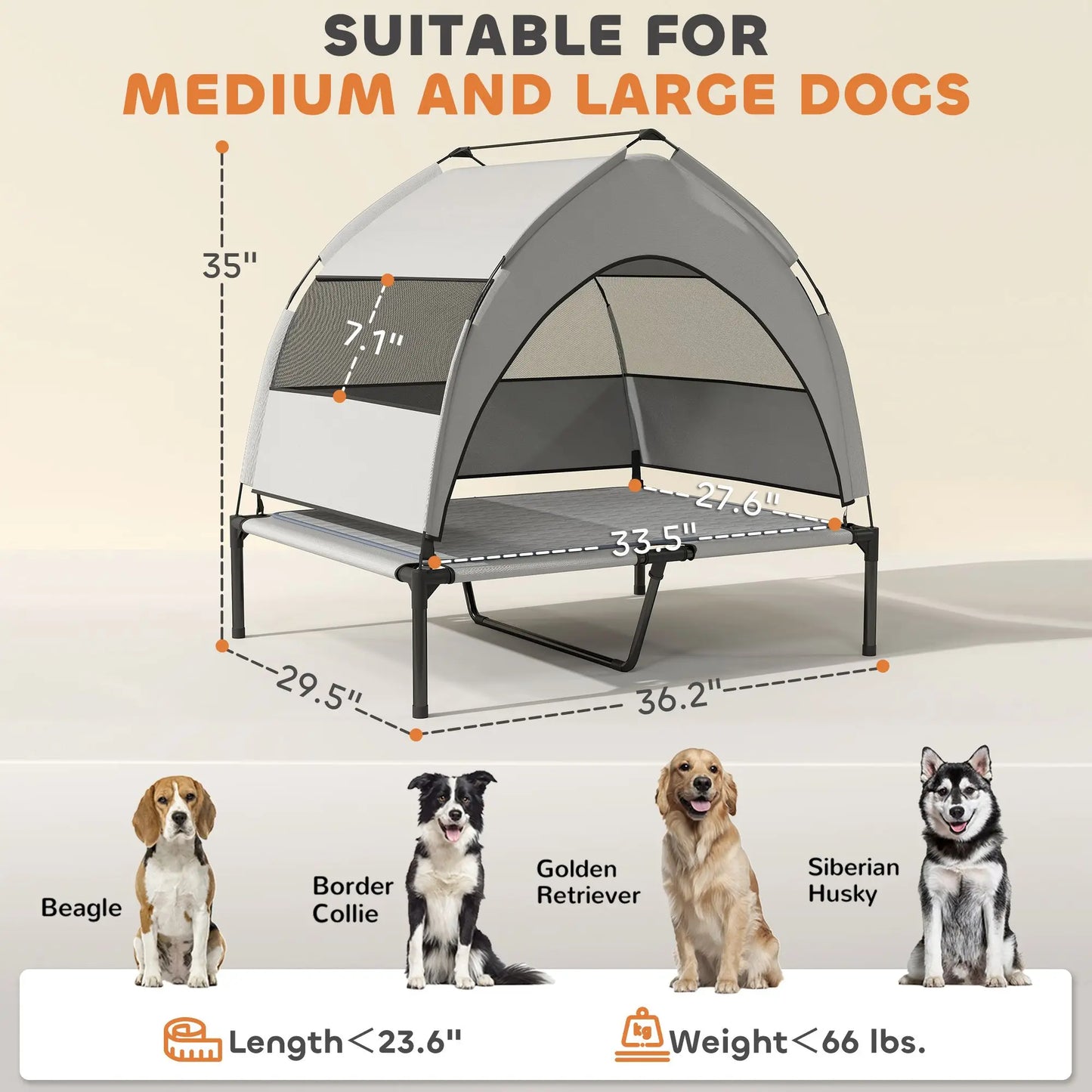 Outdoor Elevated Dog Bed With Removable Canopy Cooling Pad