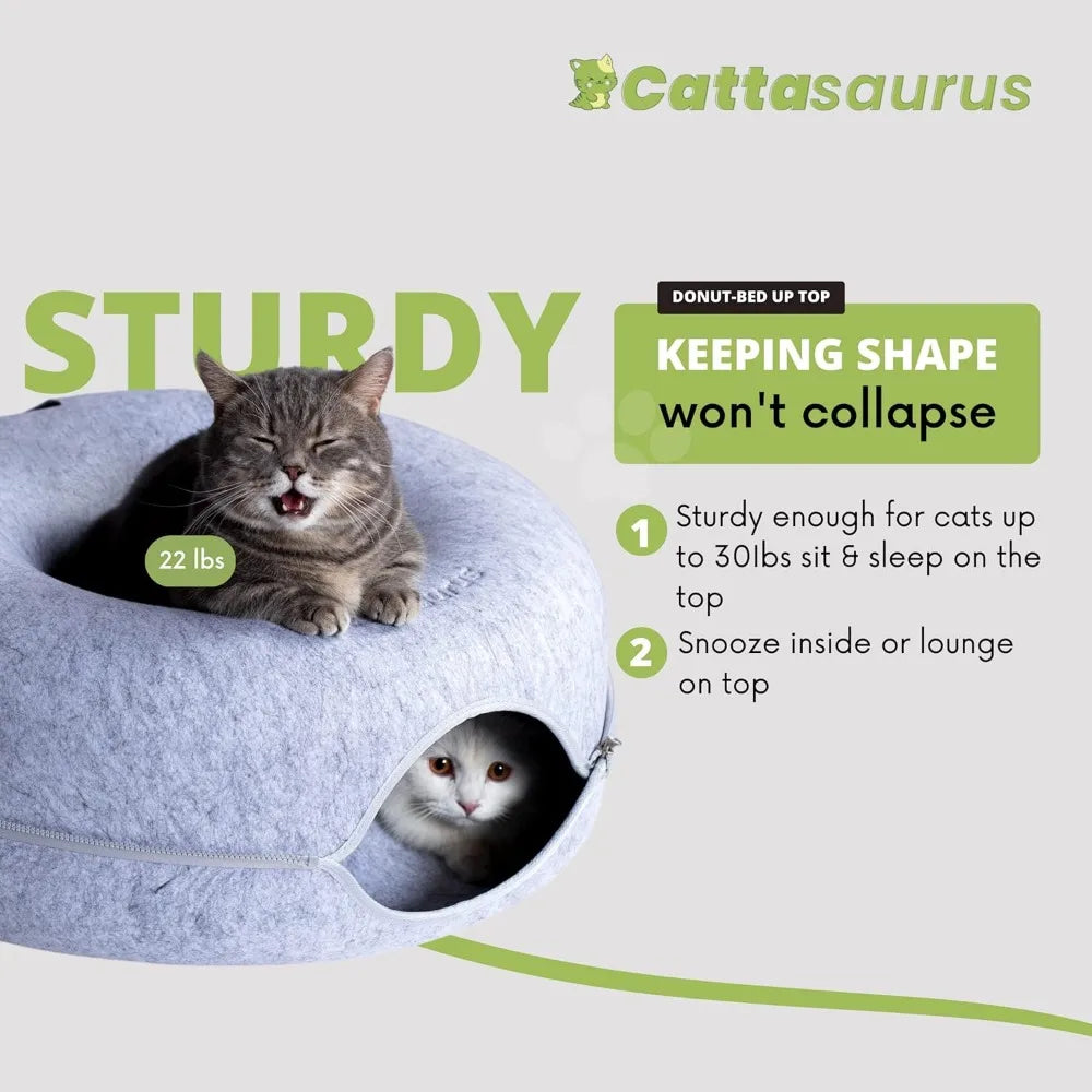 Cattasaurus Peekaboo Cat Cave for Large Cats Donut Bed