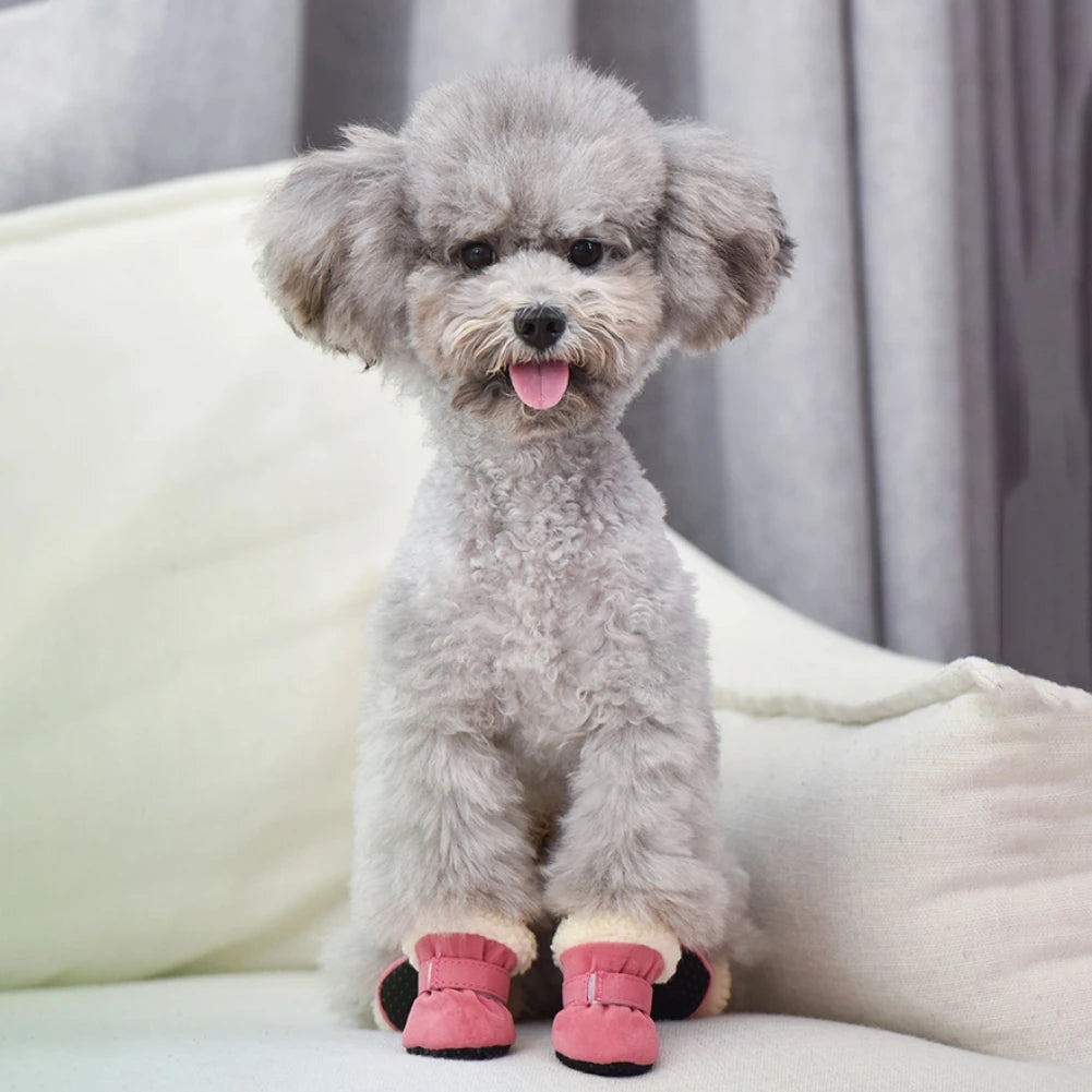 4Pcs Pet Dog Snow Boots Winter Warm Plush Shoes For Small Medium Dogs And Cats Soft Non Slip Soles S XL