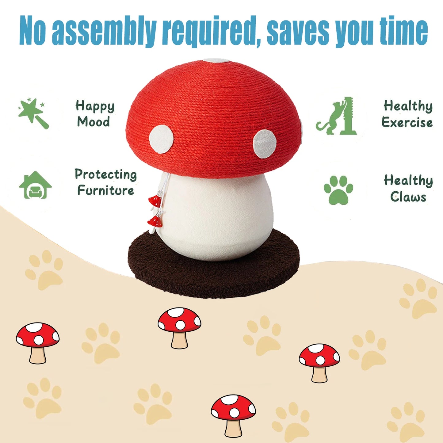 Red Mushroom Shaped Sisal Cat Scratching Post Durable