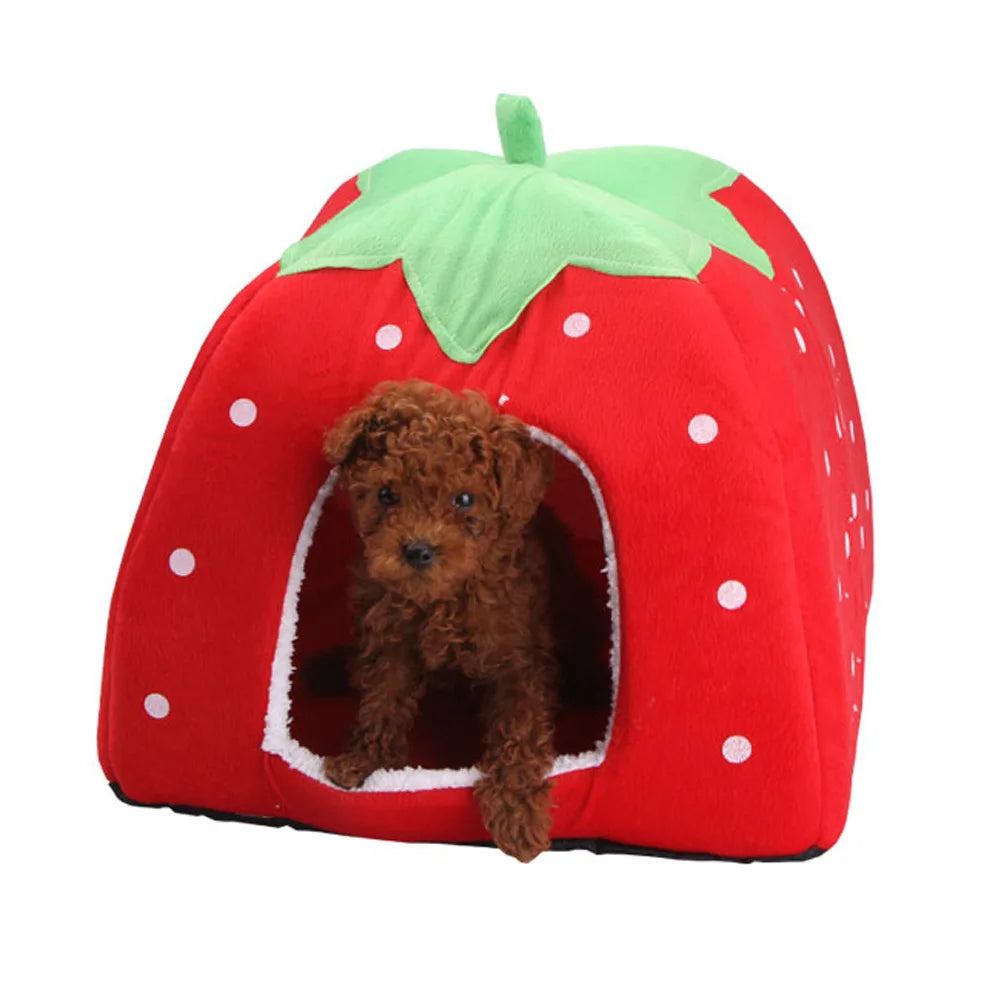 Strawberry Faux Fur Pet Bed For Dogs And Cats Cozy House