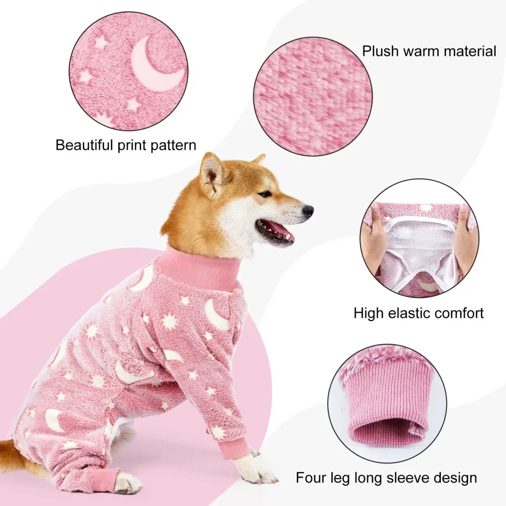 Soft Dog Pajama Onesie Warm Fleece 4 Legged Stretchable Jumpsuit Full Body Cover For Pets