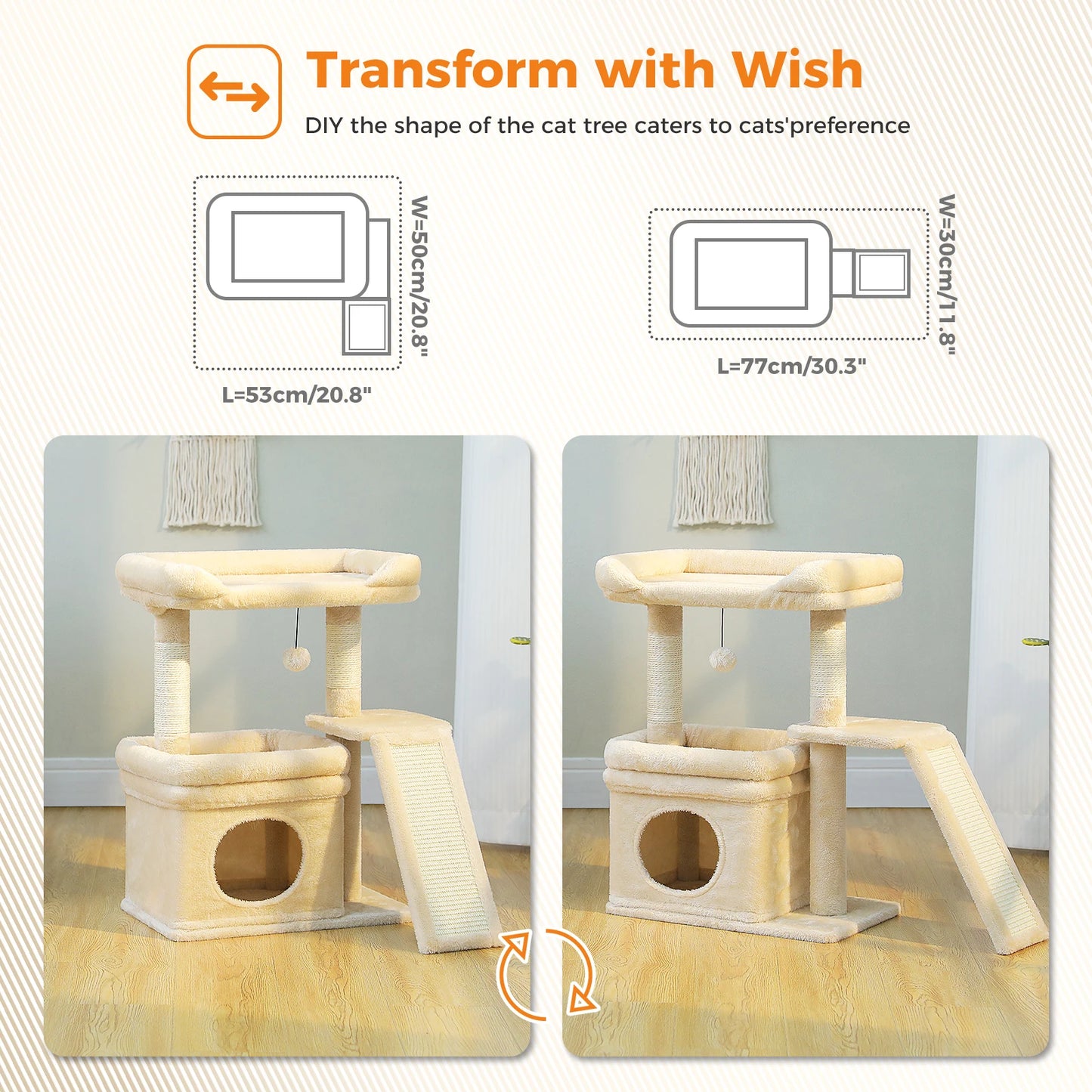 PAWZ Road Small Cat Tree for Indoor Cats Three Tier Tower with Sisal Scratching Post Wide Top Perch and Cat Condo