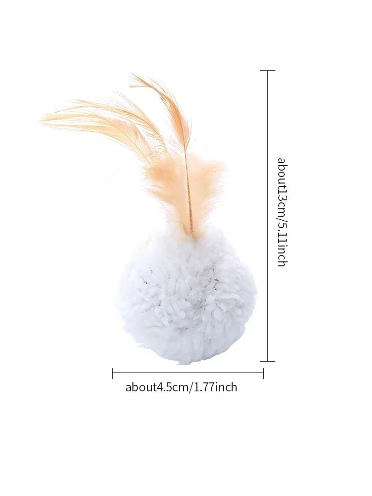 Cat Plush Ball With Feathers Interactive Toy For Pets
