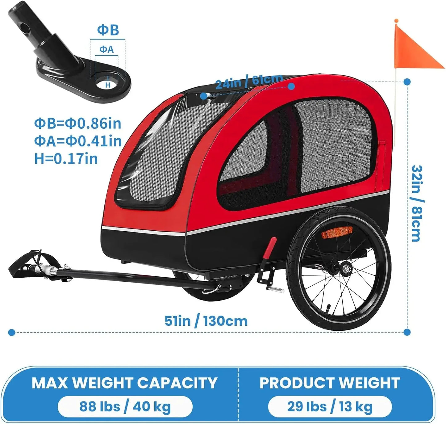 XMSJ Dog Bike Trailer Folding Frame Quick Release Wheel