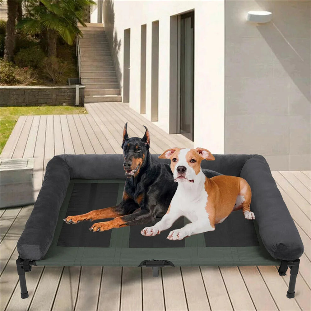 Extra Large Outdoor Raised Dog Bed With Cooling Plush Mat