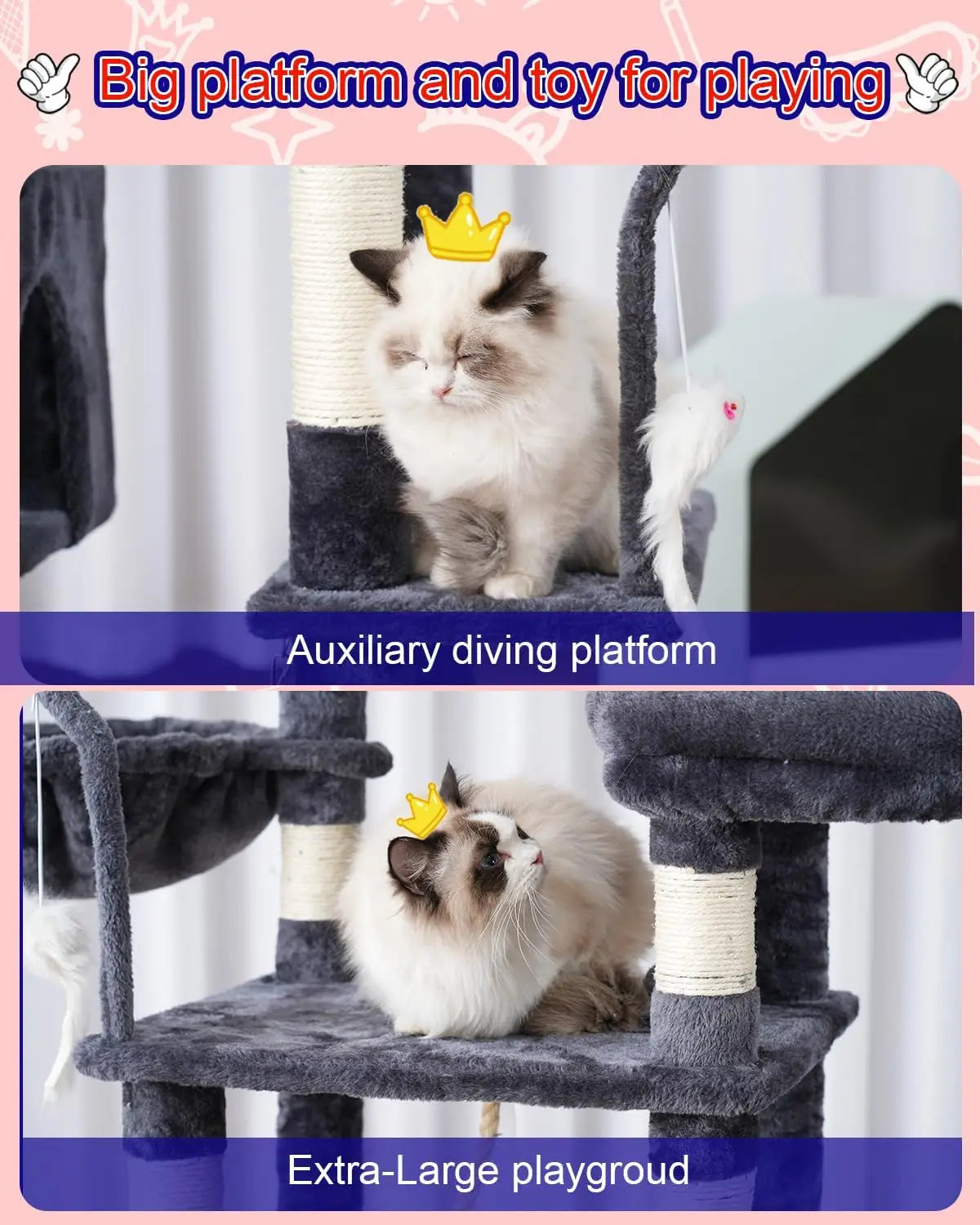 Large Cat Tree With Dual Platforms And 63 Scratching Posts