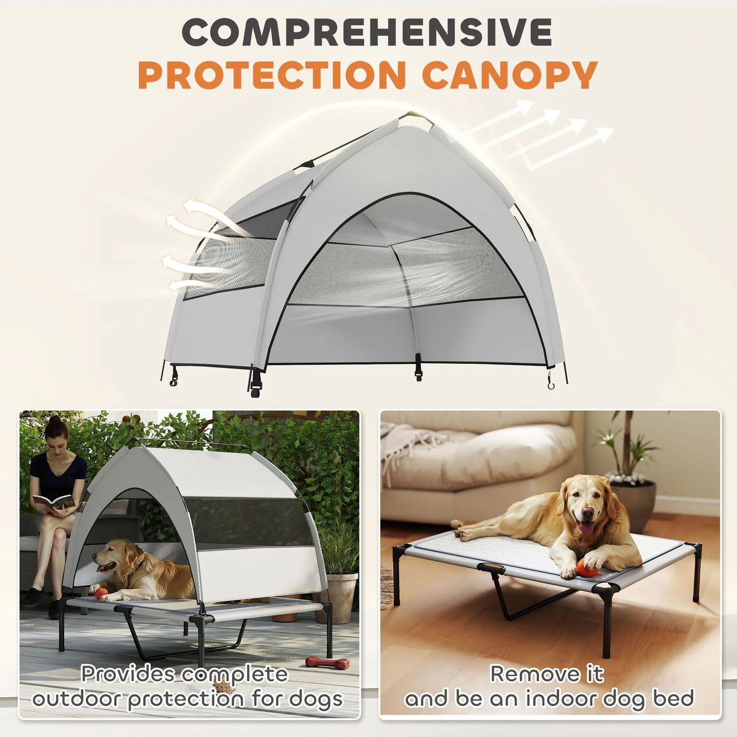 Outdoor Elevated Dog Bed With Removable Canopy Cooling Pad