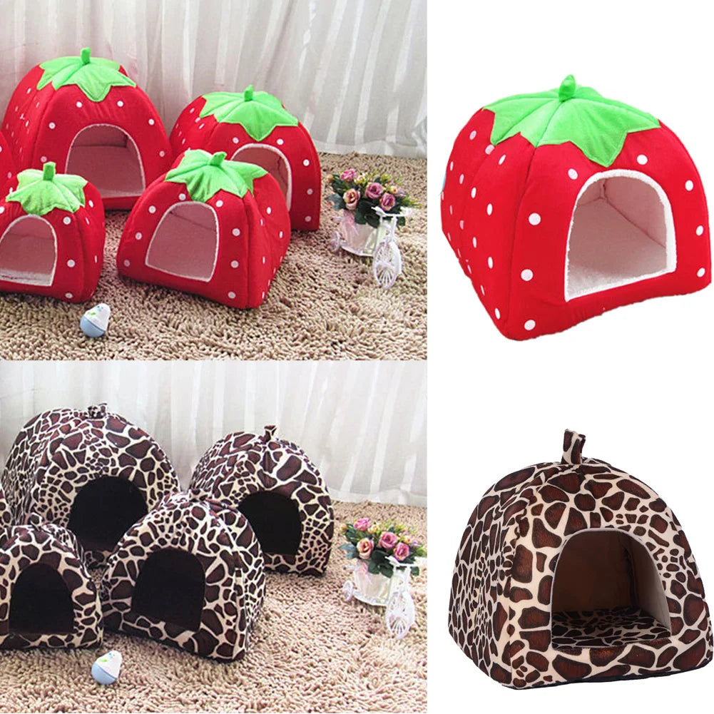 Strawberry Faux Fur Pet Bed For Dogs And Cats Cozy House