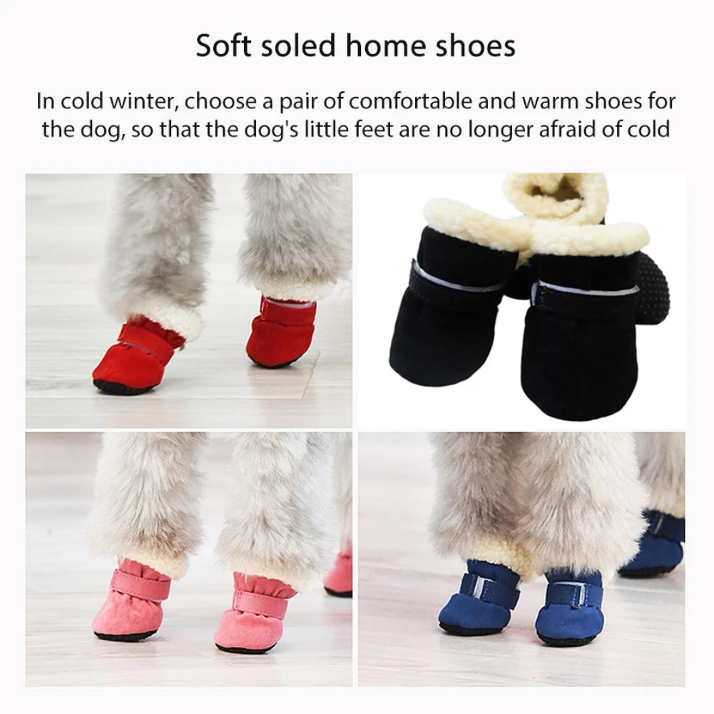 4Pcs Pet Dog Snow Boots Winter Warm Plush Shoes For Small Medium Dogs And Cats Soft Non Slip Soles S XL