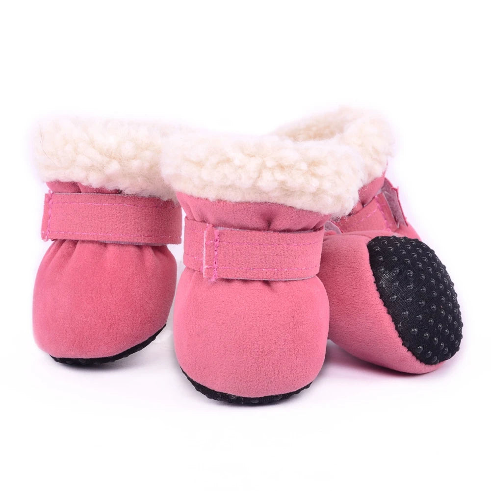 4Pcs Pet Dog Snow Boots Winter Warm Plush Shoes For Small Medium Dogs And Cats Soft Non Slip Soles S XL